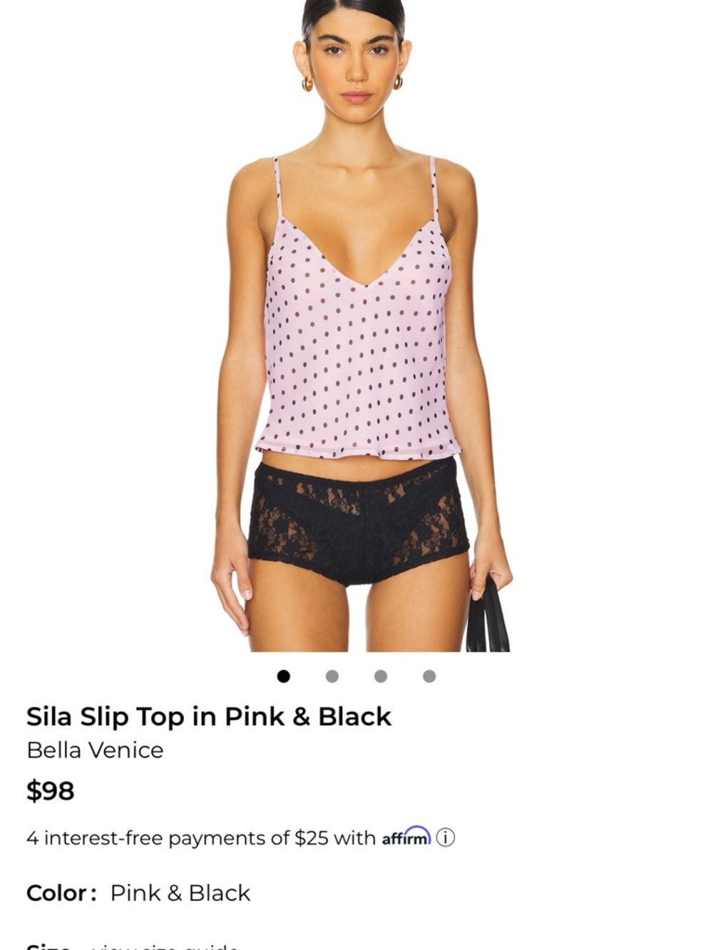 Bella Venice Sila Slip Top - Pink with Black Polka Dots